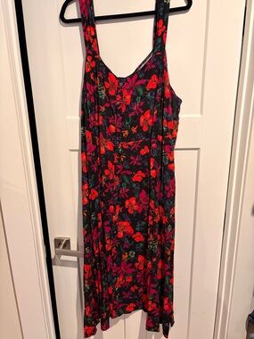 Ava & Viv Women’s Plus Size 3x Midi Dress with Red and Pink Floral Print
